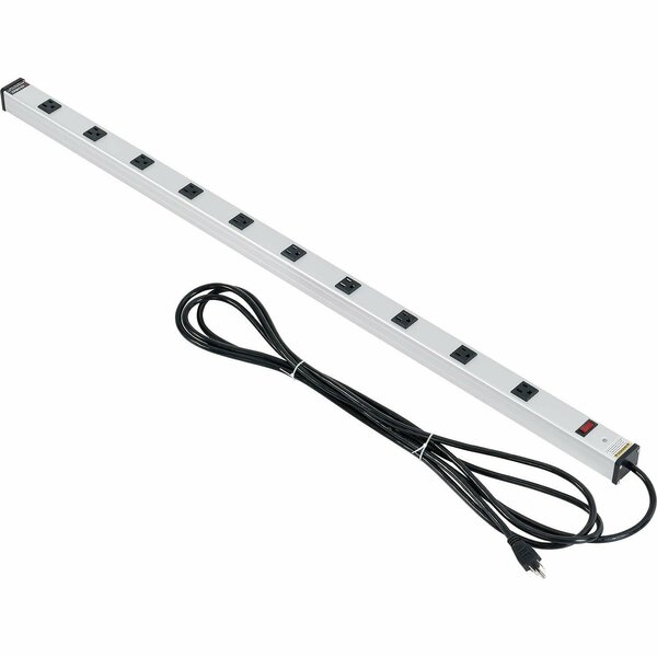 Global Industrial Aluminum Power Strip W/ 10 Outlets & 15ft Long Cord, Silver 500888A